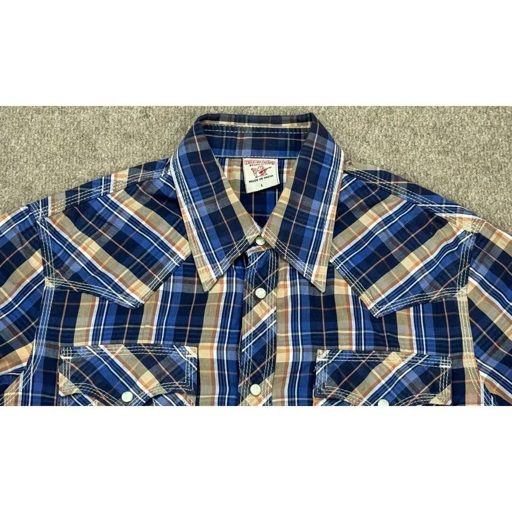 True Religion Men's Button Up Long Sleeve Snap Button Western Shirt‎ Size Large